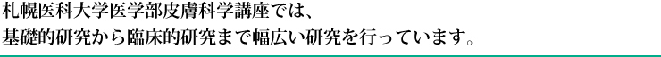 札幌医科大学医学部皮膚科学講座では、基礎的研究から臨床的研究まで幅広い研究を行っています。