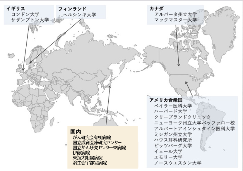 留学先を記した世界地図